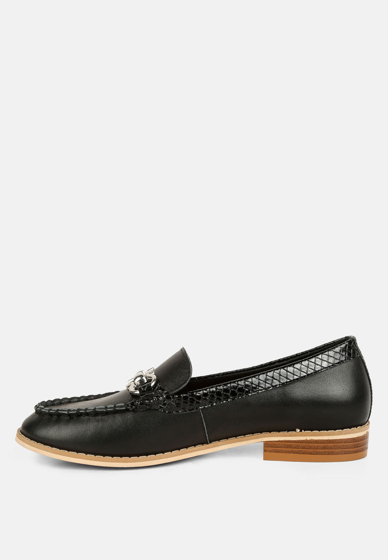  HOLDA Horsebit Embellished Loafers With Stitch Detail In Black