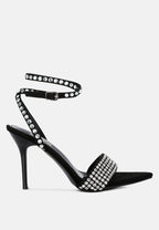  ZURIN Black Diamante Embellished Stiletto Sandals
