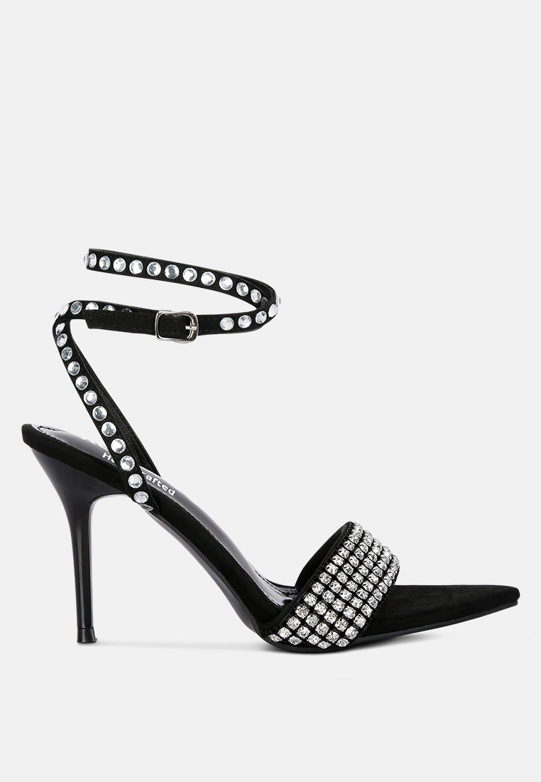  ZURIN Black Diamante Embellished Stiletto Sandals