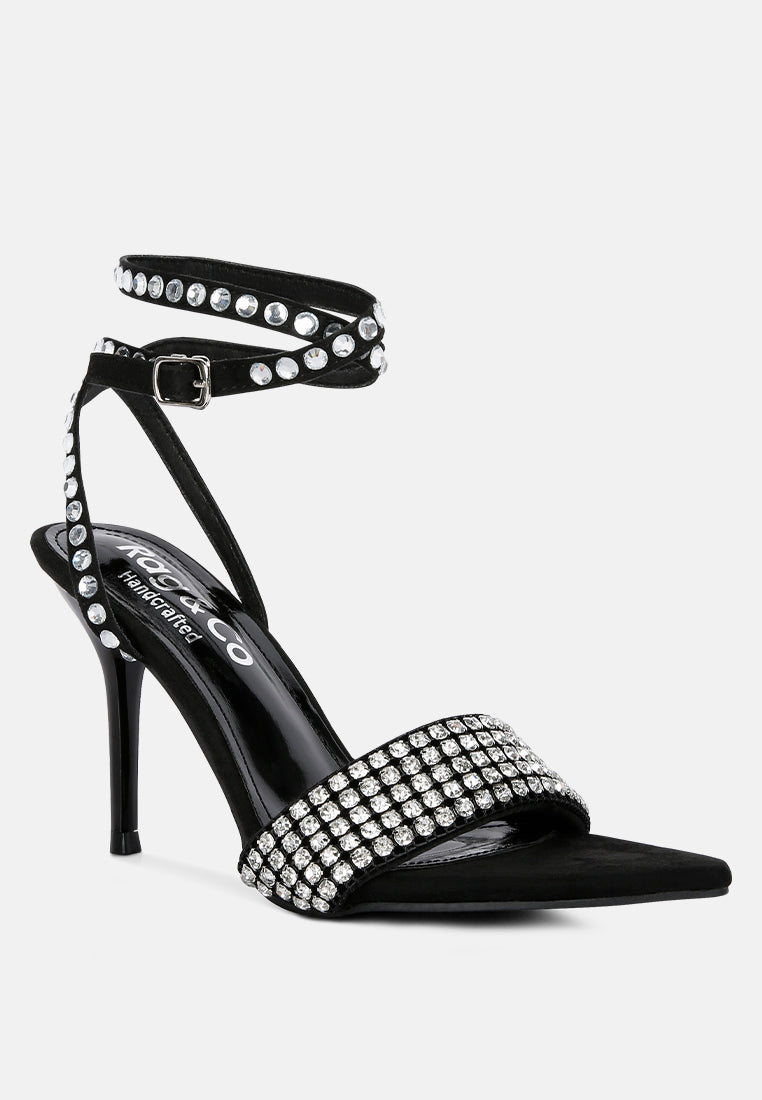  ZURIN Black Diamante Embellished Stiletto Sandals