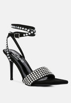  ZURIN Black Diamante Embellished Stiletto Sandals