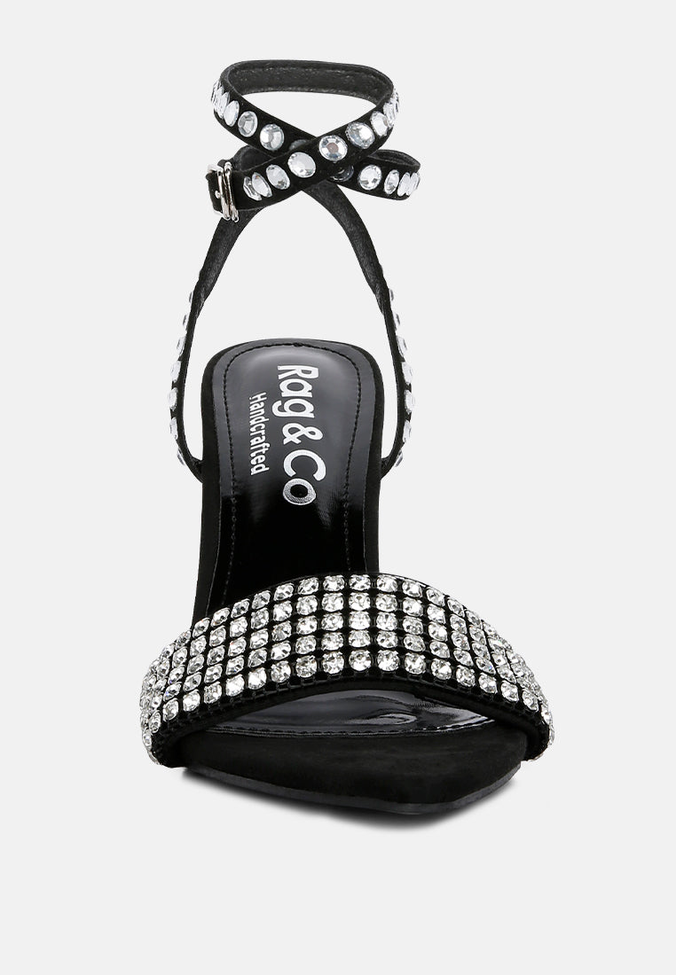  ZURIN Black Diamante Embellished Stiletto Sandals