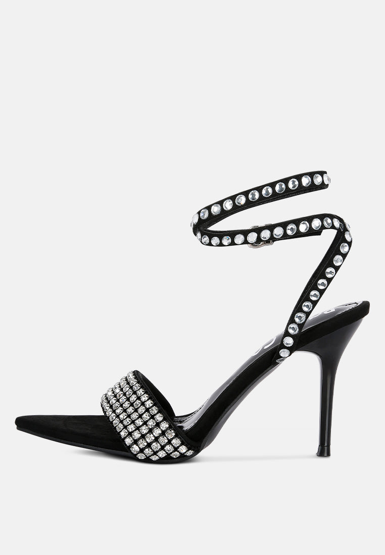  ZURIN Black Diamante Embellished Stiletto Sandals
