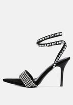  ZURIN Black Diamante Embellished Stiletto Sandals
