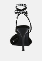  ZURIN Black Diamante Embellished Stiletto Sandals