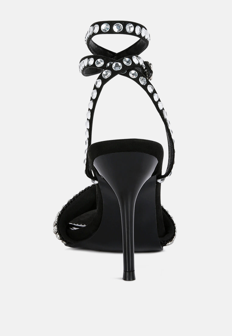  ZURIN Black Diamante Embellished Stiletto Sandals