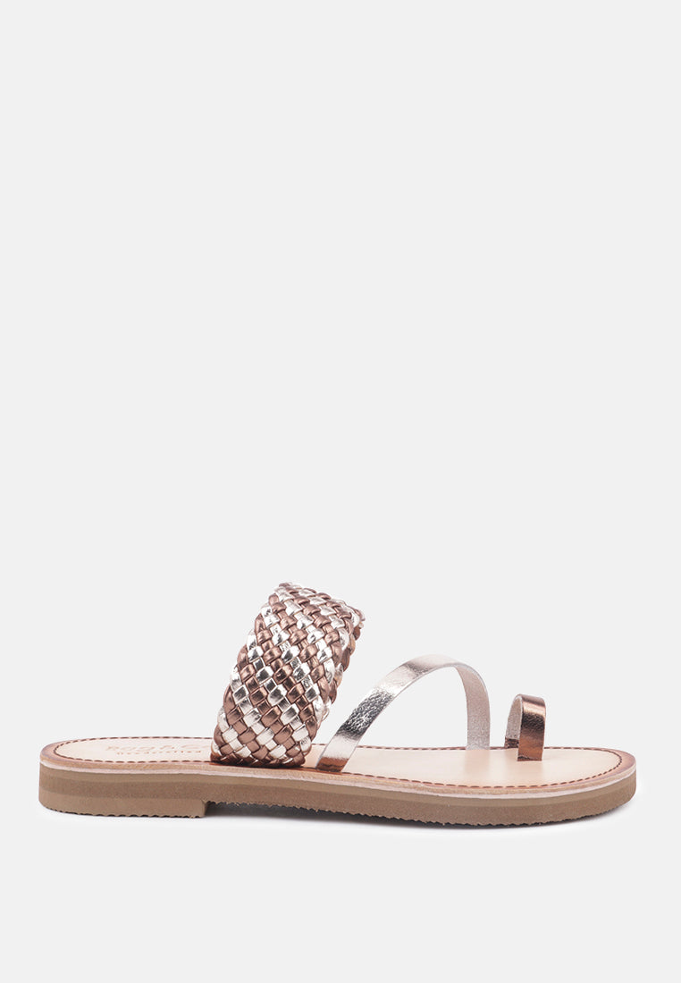  ISIDORA Bronze Braided Leather Flat Sandal