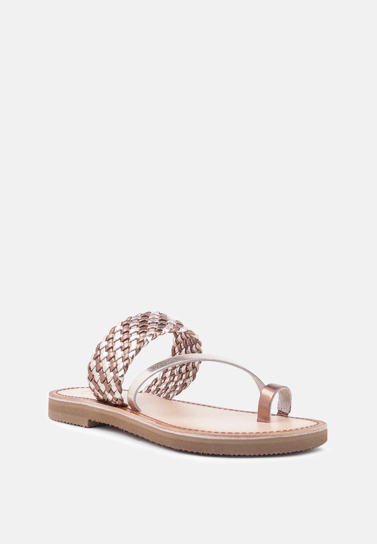  ISIDORA Bronze Braided Leather Flat Sandal