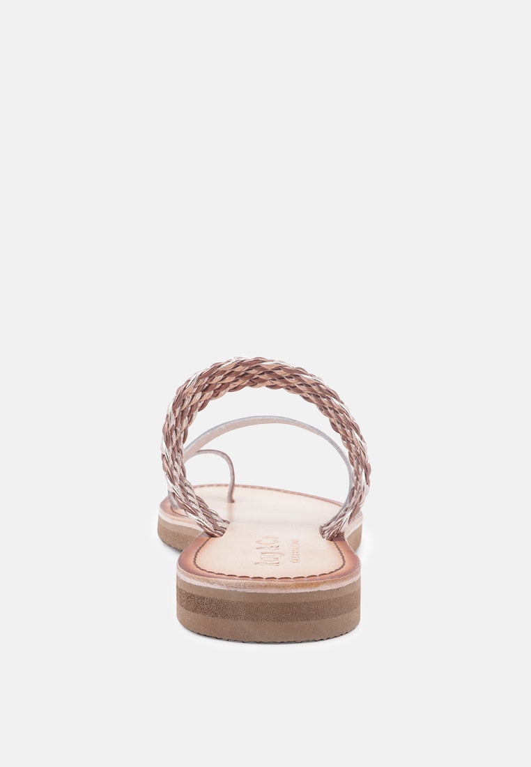  ISIDORA Bronze Braided Leather Flat Sandal
