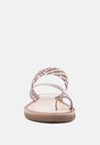  ISIDORA Bronze Braided Leather Flat Sandal