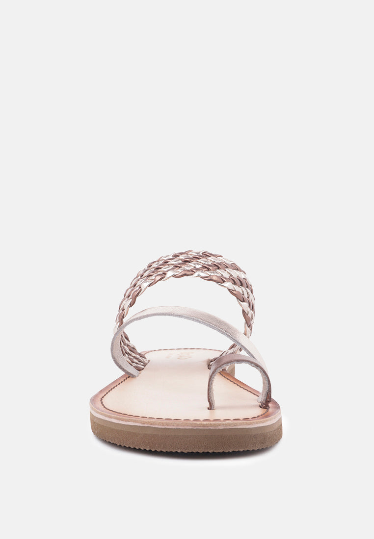  ISIDORA Bronze Braided Leather Flat Sandal
