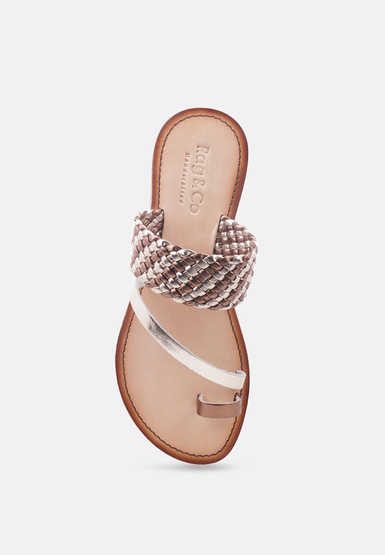  ISIDORA Bronze Braided Leather Flat Sandal