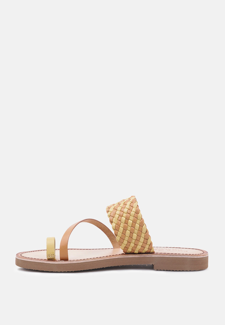  ISIDORA Mustard Braided Leather Flat Sandal