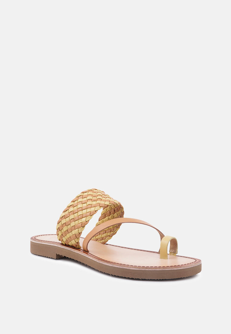  ISIDORA Mustard Braided Leather Flat Sandal
