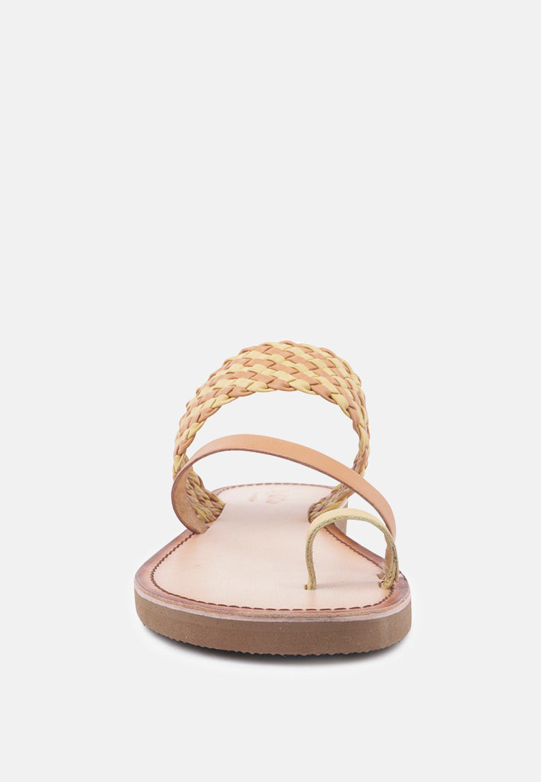  ISIDORA Mustard Braided Leather Flat Sandal