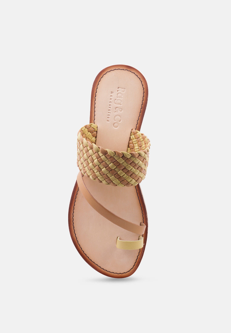  ISIDORA Mustard Braided Leather Flat Sandal