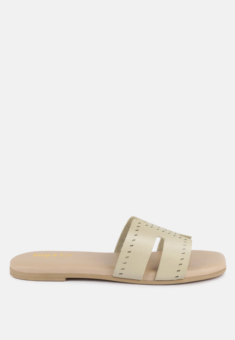  IVANKA Beige Cut Out Slip On Sandals