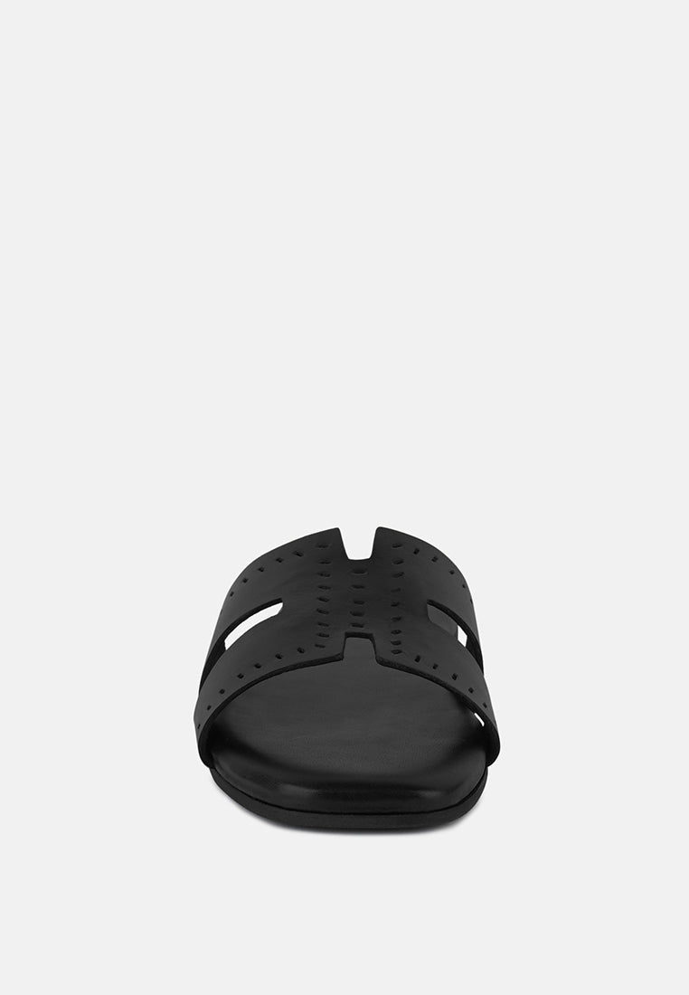  IVANKA Black Cut Out Slip On Sandals
