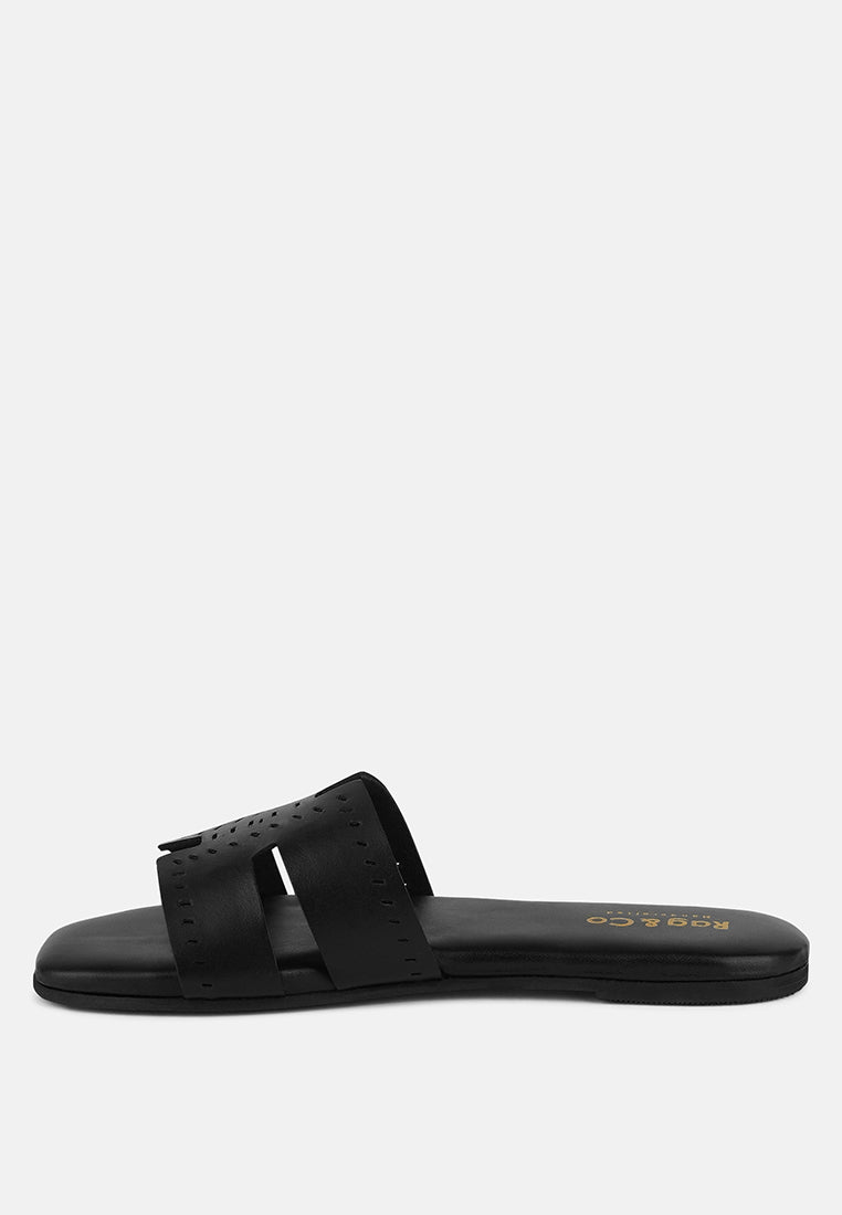  IVANKA Black Cut Out Slip On Sandals