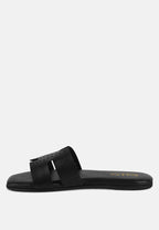  IVANKA Black Cut Out Slip On Sandals