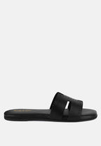  IVANKA Black Cut Out Slip On Sandals