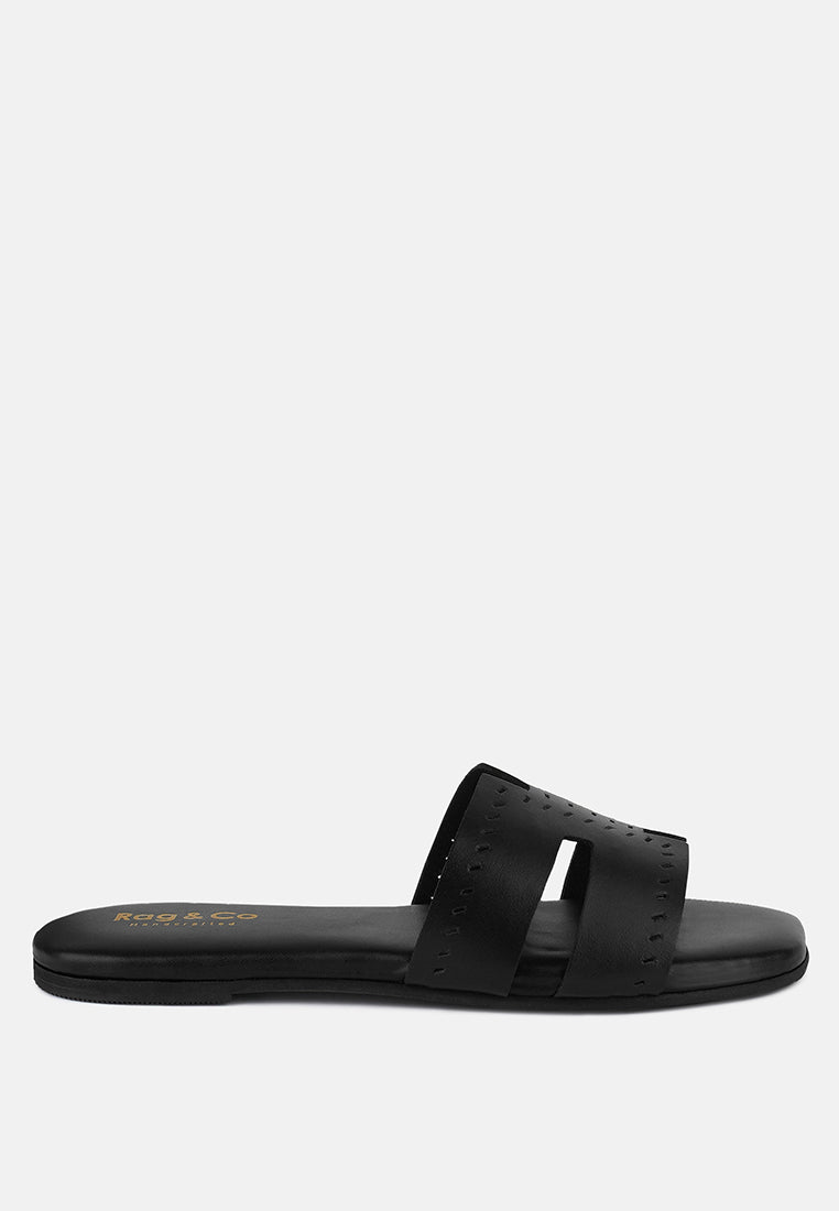  IVANKA Black Cut Out Slip On Sandals