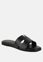  IVANKA Black Cut Out Slip On Sandals