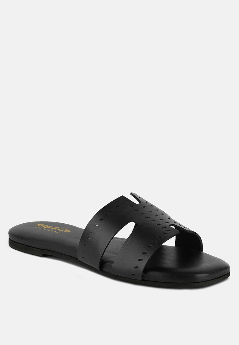  IVANKA Black Cut Out Slip On Sandals