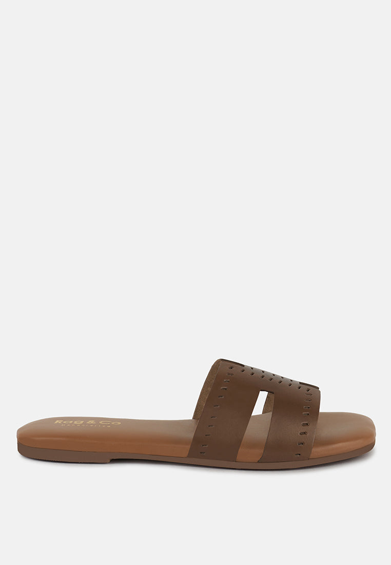  IVANKA Tan Cut Out Slip On Sandals