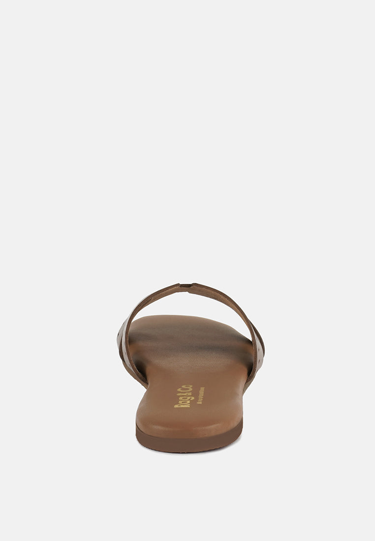  IVANKA Tan Cut Out Slip On Sandals
