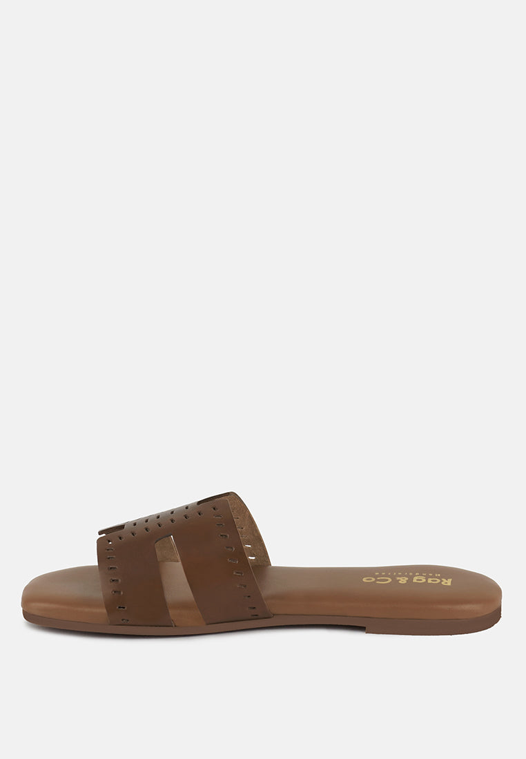  IVANKA Tan Cut Out Slip On Sandals