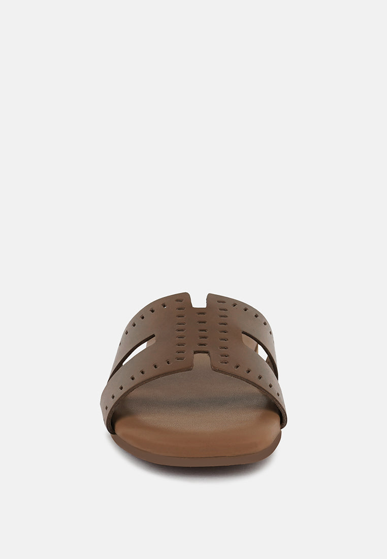 IVANKA Tan Cut Out Slip On Sandals