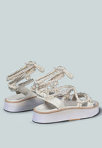  KENDALL Strings Platform Leather Sandal In White