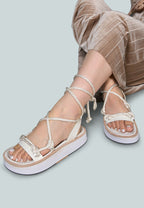  KENDALL Strings Platform Leather Sandal In White