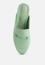 KRISTY Horsebit Embellished Mules In Mint Green