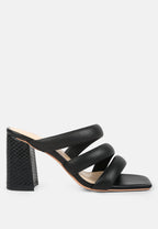  KYWE Black Textured Heel Chunky Strap Sandals