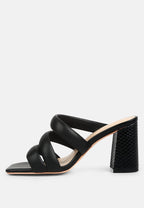  KYWE Black Textured Heel Chunky Strap Sandals