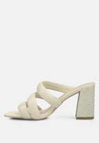  KYWE Off White Textured Heel Chunky Strap Sandals