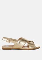  Kanon Metallic Pleather Criss-Cross Flats