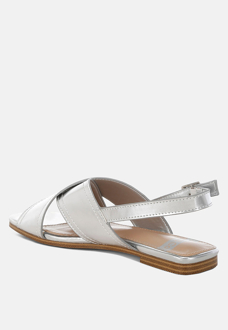  Kanon Metallic Pleather Criss-Cross Flats