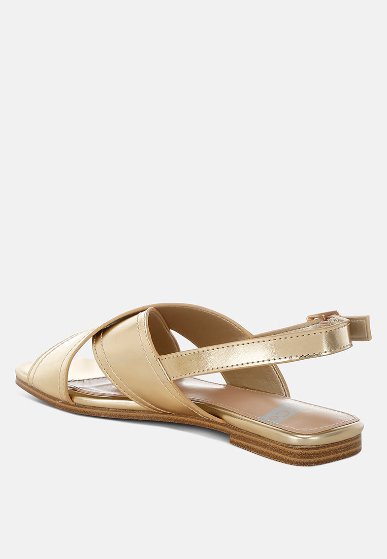  Kanon Metallic Pleather Criss-Cross Flats