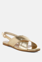  Kanon Metallic Pleather Criss-Cross Flats