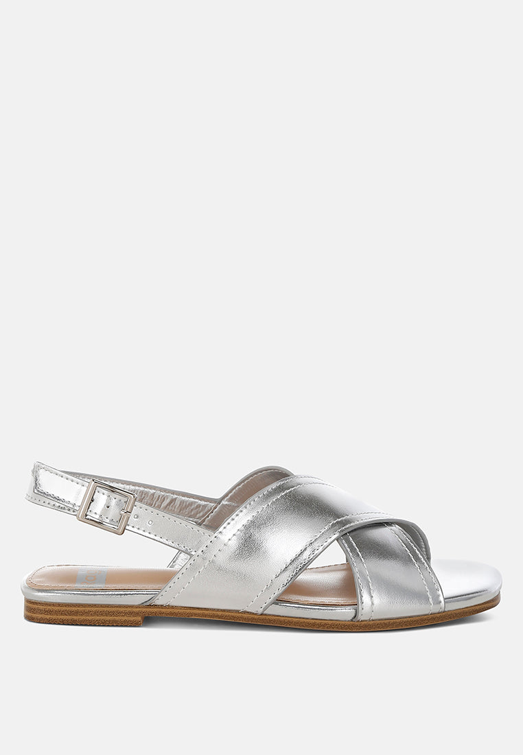  Kanon Metallic Pleather Criss-Cross Flats