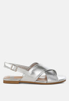  Kanon Metallic Pleather Criss-Cross Flats