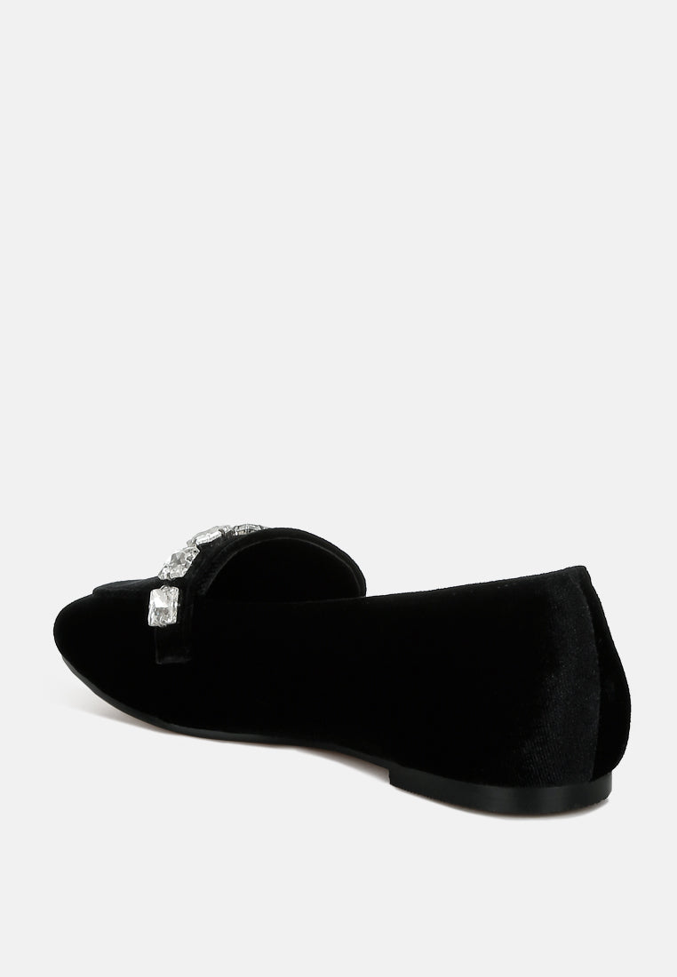  Kyari Velvet Diamante Strap Loafers