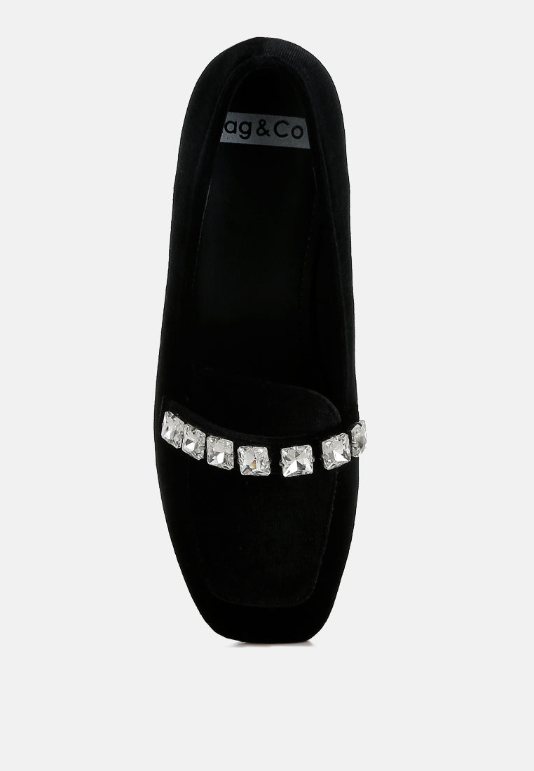  Kyari Velvet Diamante Strap Loafers