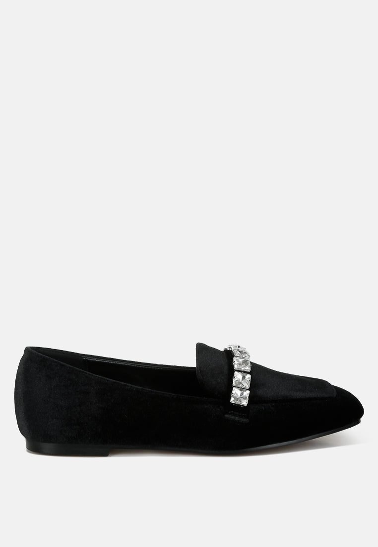  Kyari Velvet Diamante Strap Loafers