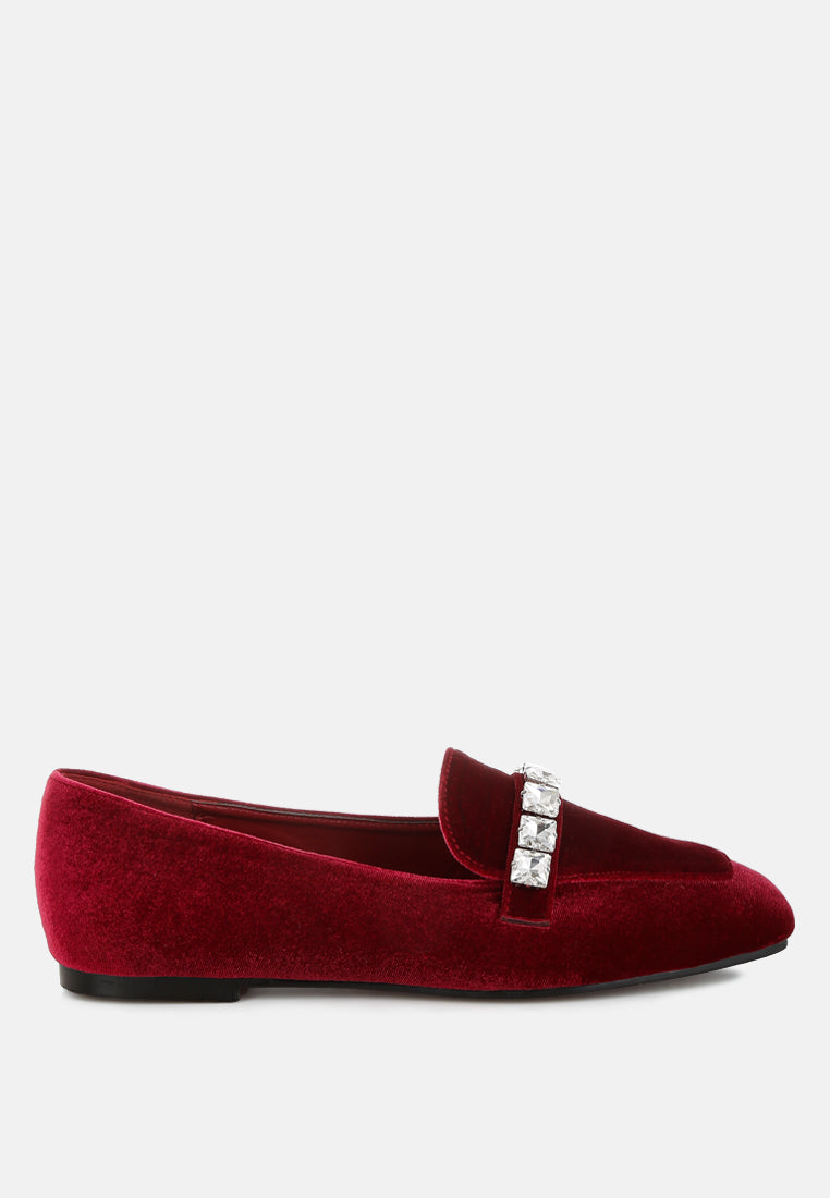  Kyari Velvet Diamante Strap Loafers