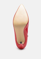  LOLITA Woven Texture Stiletto Boot In Red