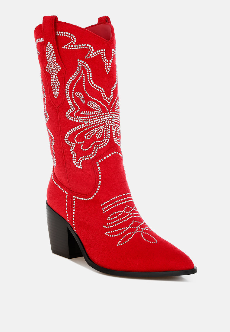  Latafa Rhinestones Embellished Cowboy Boots